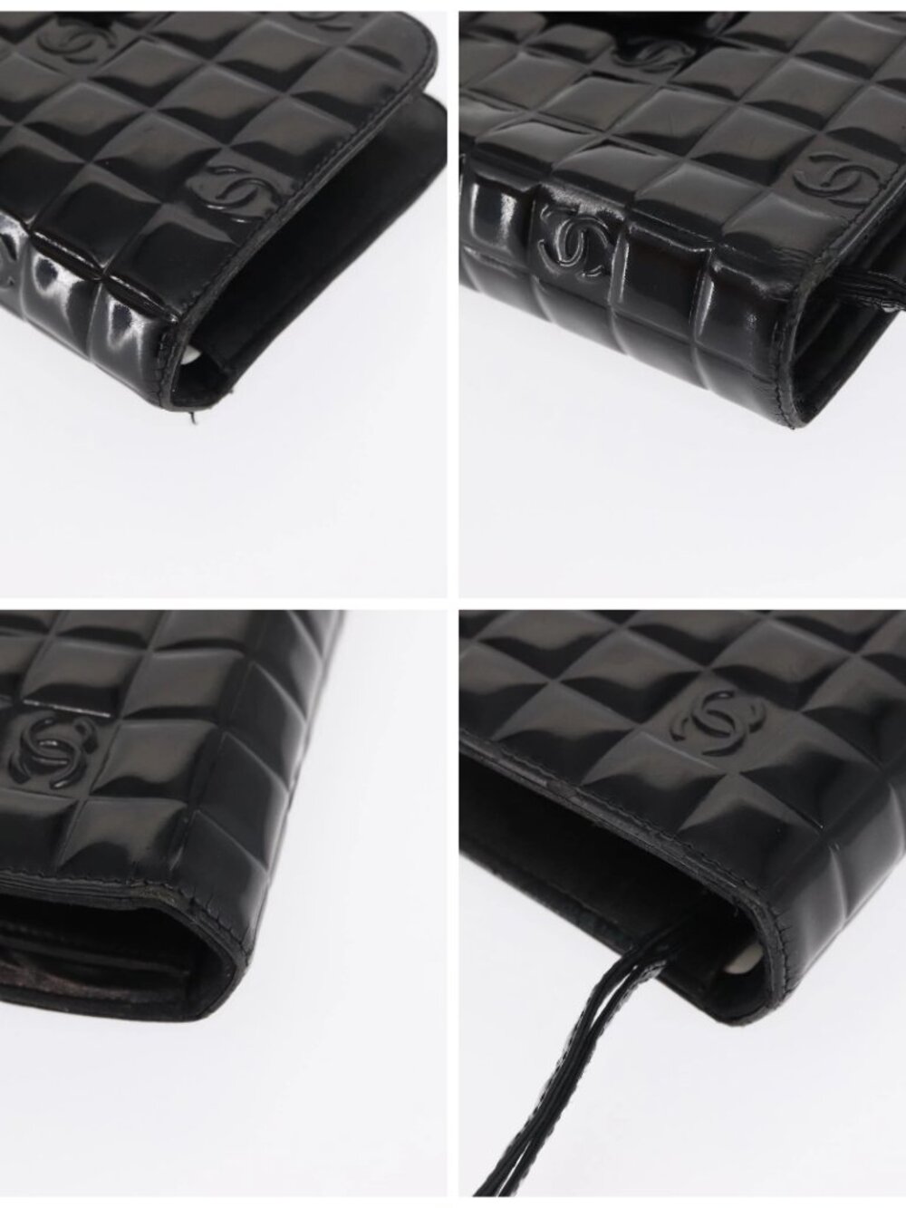 CHANEL Choco Bar line Long Wallet Patent leather Black CC Auth bs32174 - Picture 14 of 16